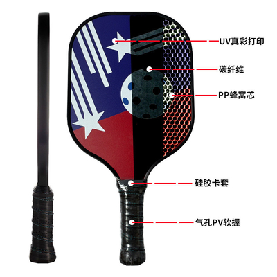 Stars Stripes Pattern Print Carbon Fiber Surface Honeycomb Core Cushion Grip Pickleball Paddle
