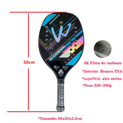 3K Full Carbon Fiber Beach Tennis Paddle Racket Rough Surface With Protection Bag