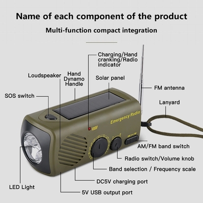 550mAh Solar Powered Flashlight USB Charging Hand Crank Flashlight Outdoor Survival Emergency Radio Flashlight
